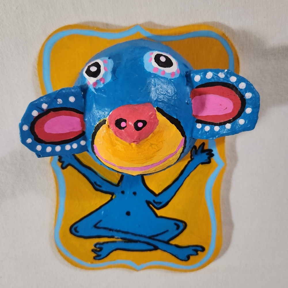 NEW. Adorable handmade paper mache monkey art wall hanging.